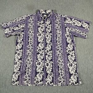 Mark Raysten Hawaiian Shirt Mens XL Purple White Aloha Floral‎ Made in Hawaii